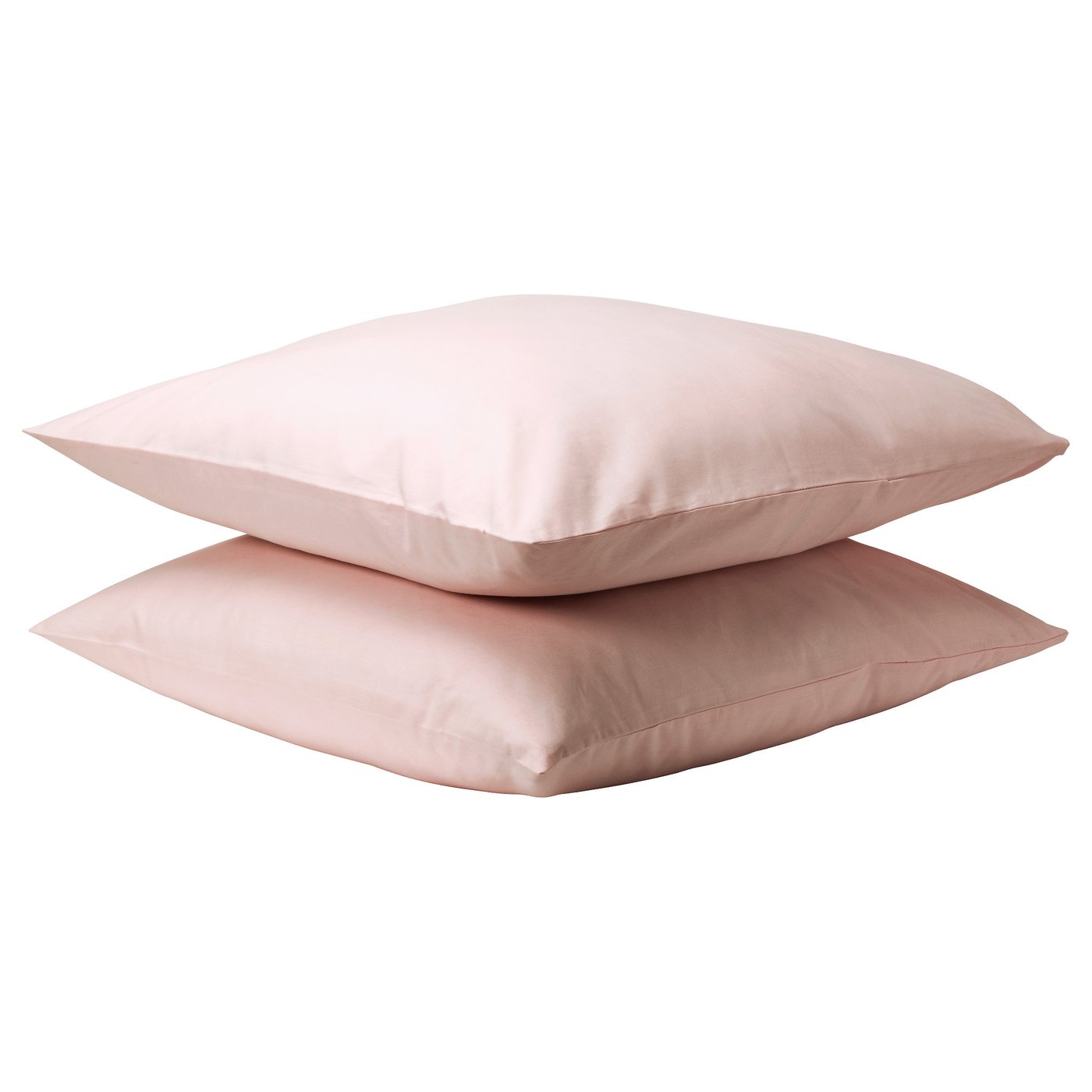 Two soft pink, square-shaped pillows, stacked neatly, made of 100% cotton.