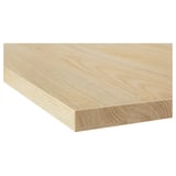 Wooden countertop, light, smooth, rounded edges.