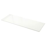 EKBACKEN white glass shelf, rectangular, sleek edge, transparent.