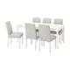 EKEDALEN dining table with 6 light gray chairs, extendable, sleek design.