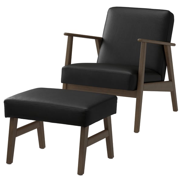 EKENÄSET Armchair and footstool, walnut effect/Grann/Bomstad black