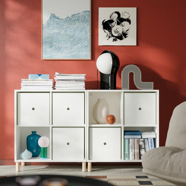 EKET Cabinet combination with legs, white/wood, 140x35x80 cm