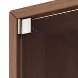 Dark wood cabinet with metal hinge, showing quality craftsmanship.