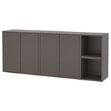 A gray EKET wall-mounted storage unit with both open and closed cabinets.