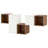 Set of wooden wall-mounted storage cubes.