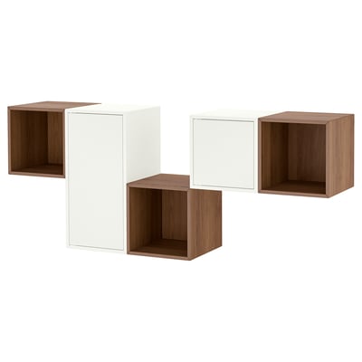 Set of wooden wall-mounted storage cubes.