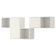 EKET wall storage in white, modern design with mix of open and closed compartments, made from particleboard and fibreboard.