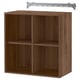 Option: Brown EKET storage cabinet with 4 open compartments.