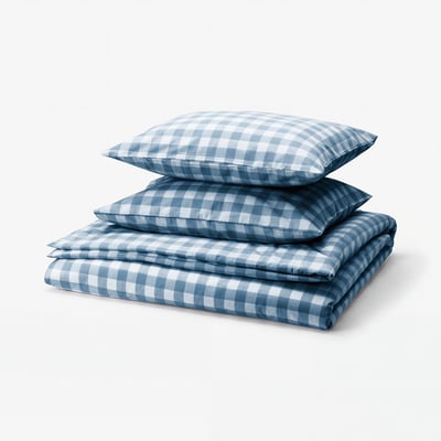 EKTANDVINGE Duvet cover and 2 pillowcases, dark blue white/check, 240x220/50x60 cm