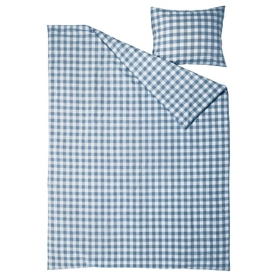 Light blue & white gingham check duvet cover & pillowcase set, 100% organic cotton gots certified.