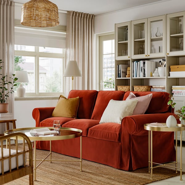 EKTORP 3-seat sofa, Alhamn deep orange-red
