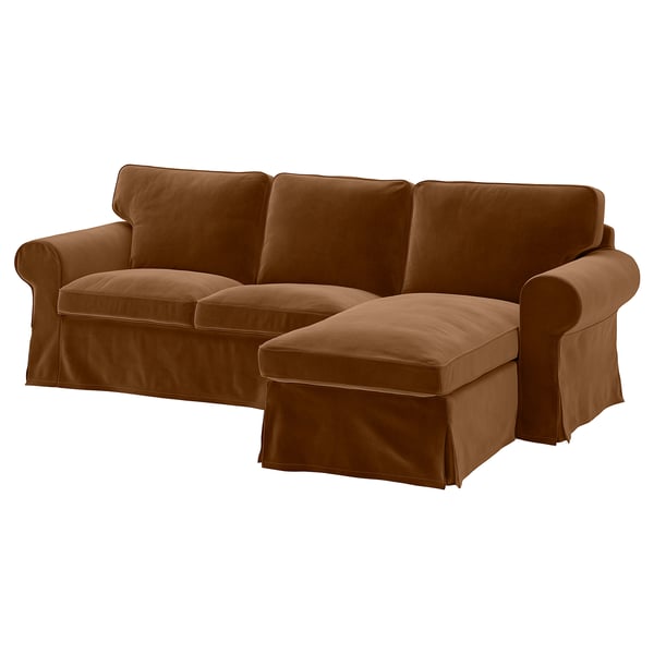EKTORP Cover f 3-seat sofa w chaise longue, Alhamn dark yellow-brown