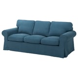 EKTORP sofa, blue, cloth, 3-seater, rolled arms, comfy cushions.