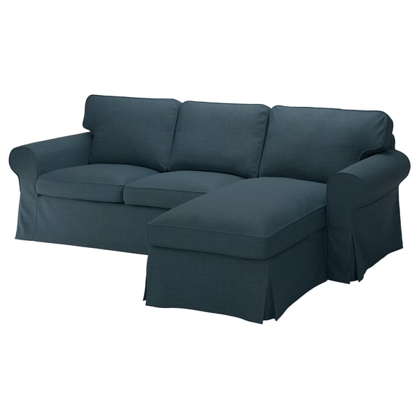 EKTORP teal sectional sofa with rolled arms and tight back, comfy and durable with removable washable cover.