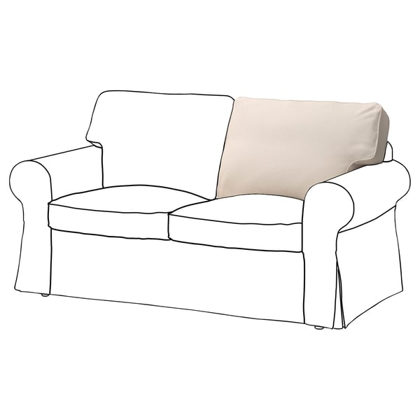 An IKEA EKTORP loveseat, beige, with rolled arms and removable covers.
