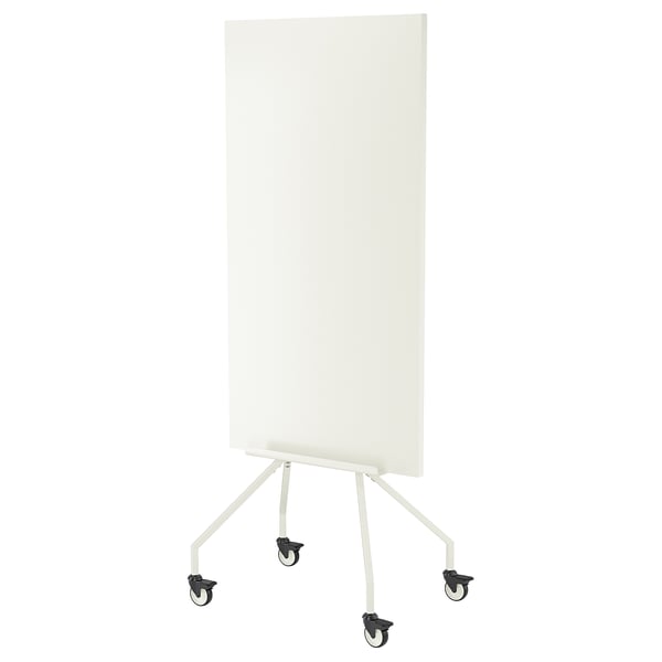 A white ELLOVEN mobile whiteboard with a double-sided design, four locking casters, and a metal frame for easy movement and stability.