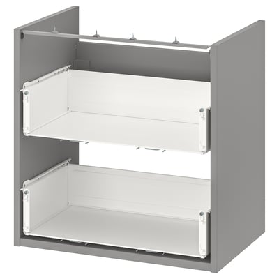 The ENHET grey bathroom cabinet has two drawers, a modern design, and grey color for storage.