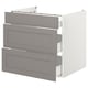 An ENHET cabinet with three grey drawers, a modern kitchen storage solution with a minimalist design and steel drawers.