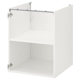 ENHET white kitchen cabinet, square, metal hinges, single shelf, modern minimalist design for pots or appliances.