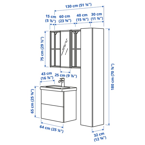 Illustration with measurements for the product: ENHET.