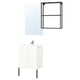 Option: Modern bathroom setup with white cabinet, sleek sink, and mirror; industrial-style metal accents.