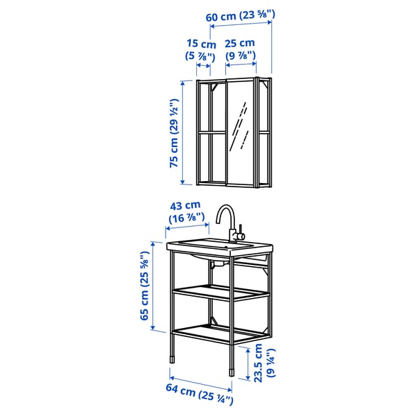 Illustration with measurements for the product: ENHET.
