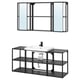 Option: Modern black metal bathroom set with open shelves and sliding mirror panels.
