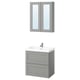 Modern bathroom setup with grey ENHET vanity and mirror cabinet, featuring sleek design and minimalist storage.