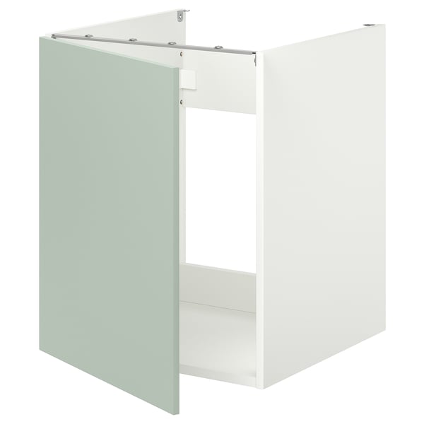 ENHET sink cabinet, pale grey-green, white interior, square shape, modern design, 10-year guarantee.