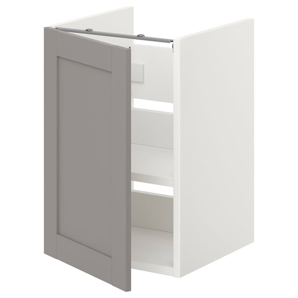 Grey ENHET bathroom cabinet, open, modern, particle & fibreboard.