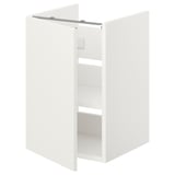 White ENHET bathroom cabinet, rectangular, modern design, with one open shelf and door.