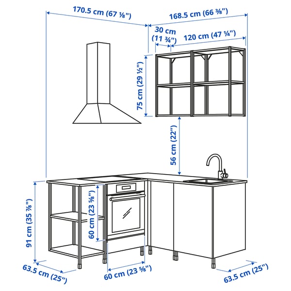 Illustration with measurements for the product: ENHET.
