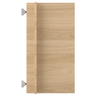 ENHET cabinet door, light brown, rectangular, wooden panel with silver hinges.