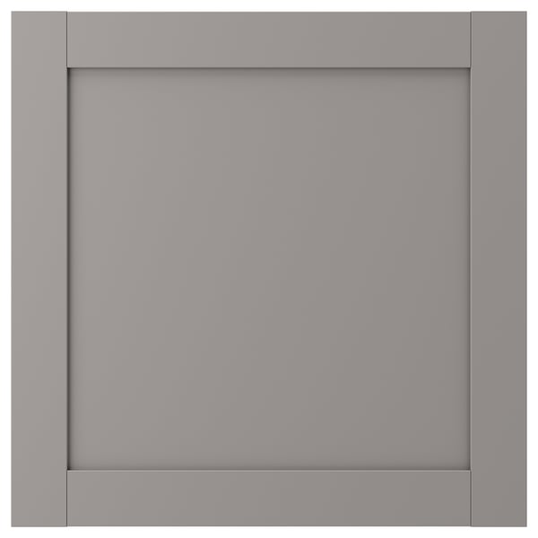 An ENHET grey cabinet door with a modern design made from fibreboard and plastic foil, featuring a smooth finish.