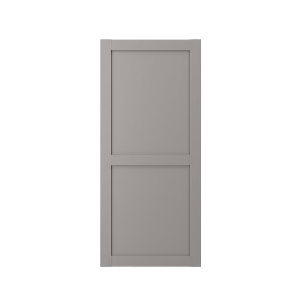 A grey ENHET cabinet door with a modern, rectangular design made of fibreboard and plastic foil.