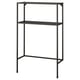 Option: Black ENHET metal storage unit with two shelves. Slim, rectangular, modern design. Ideal for small spaces.