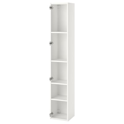 White ENHET tall storage cabinet, four shelves, sleek modern design.