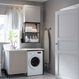 Modern grey ENHET laundry setup with cabinets, sink, and washer.