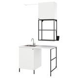 White ENHET laundry setup: sink, cabinet, shelves, modern design.