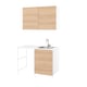 Option: Modern laundry setup: light wood cabinet, white countertop, stainless sink and tap.