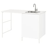 White ENHET sink unit with countertop, faucet, cabinet, and side panel. Modern, practical for small spaces.