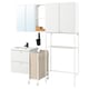 Option: ENHET bathroom/laundry combo: sink, shelves, mirror, laundry bag on wheels. Modern design with open & closed storage.