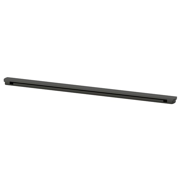 Black ENHET storage rail, rectangular, powder-coated steel, fits under shelves for organizing.