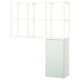 An ENHET storage unit in white and pale grey-green, with a mix of open and closed shelves for versatile storage.