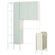 Option: A white ENHET storage unit with light green cabinets, an open metal shelf, and a beige laundry bag on wheels.