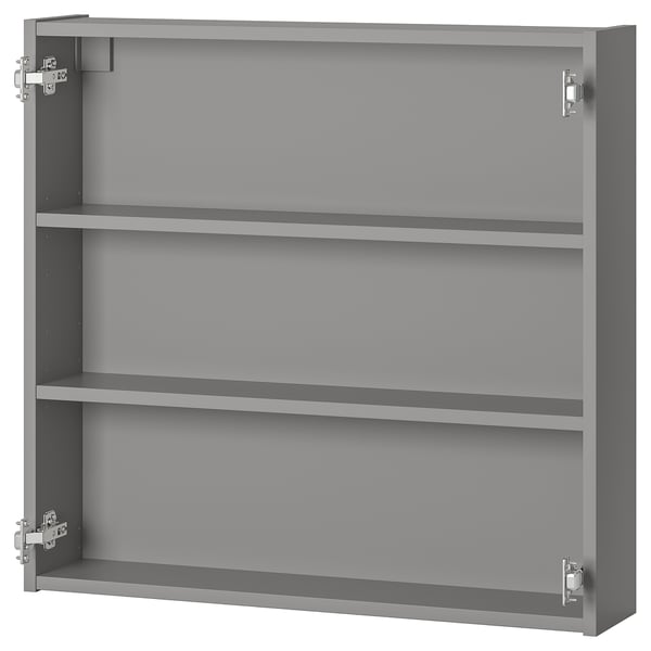 ENHET gray wall cabinet, 3 shelves, metal hinges.
