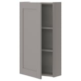 Gray ENHET wall cabinet with 2 shelves, modern design, slightly open door.