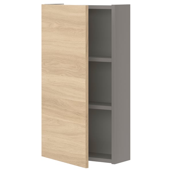 Ikea ENHET wall cabinet, light oak & gray, rectangular, simple design.
