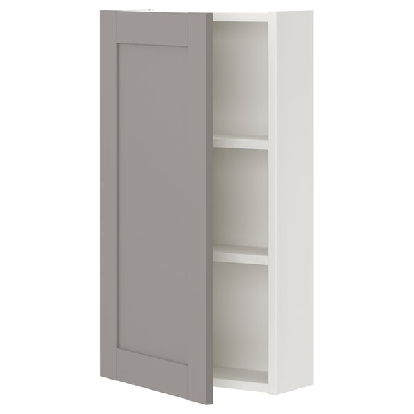 ENHET wall cabinet: grey, rectangular, 2 shelves, particleboard, plastic.