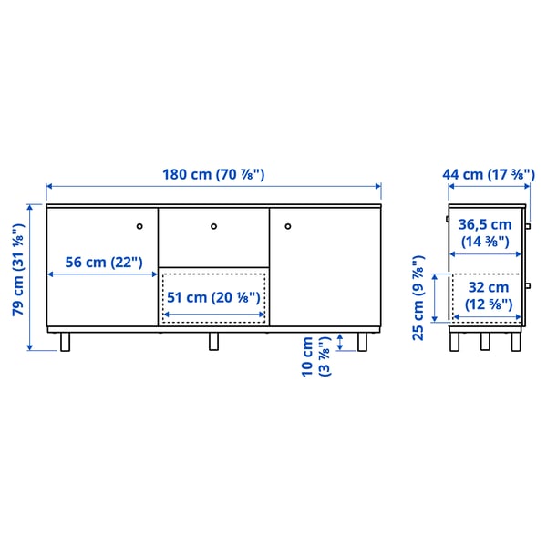 Illustration with measurements for the product: ERSNÄS.
